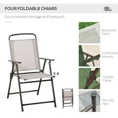 Ensemble de salle à manger de patio 6 pièces pour 4 avec parasol, table et chaises d'extérieur avec 4 chaises pliantes et table ronde en verre