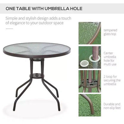 Ensemble de salle à manger de patio 6 pièces pour 4 avec parasol, table et chaises d'extérieur avec 4 chaises pliantes et table ronde en verre