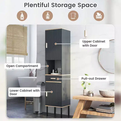 Armadietto Alto per Bagno, Mobile Salvaspazio da Terra con Ante e Cassetto