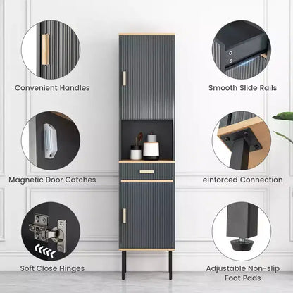 Armadietto Alto per Bagno, Mobile Salvaspazio da Terra con Ante e Cassetto