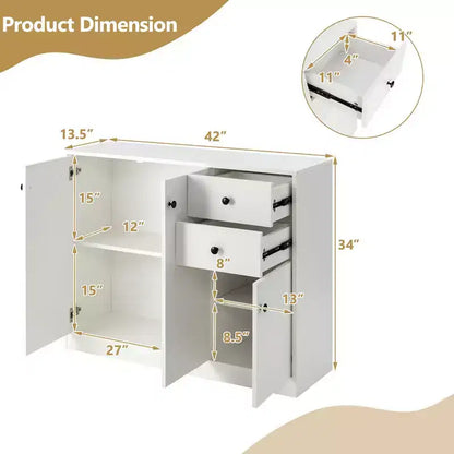 Credenza da Cucina con 3 Ante, 2 Cassetti e Ripiano Regolabile