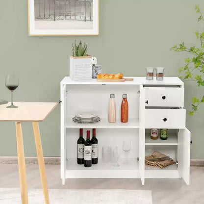 Credenza da Cucina con 3 Ante, 2 Cassetti e Ripiano Regolabile