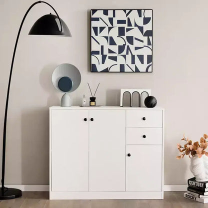 Credenza da Cucina con 3 Ante, 2 Cassetti e Ripiano Regolabile