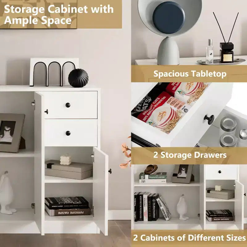 Credenza da Cucina con 3 Ante, 2 Cassetti e Ripiano Regolabile