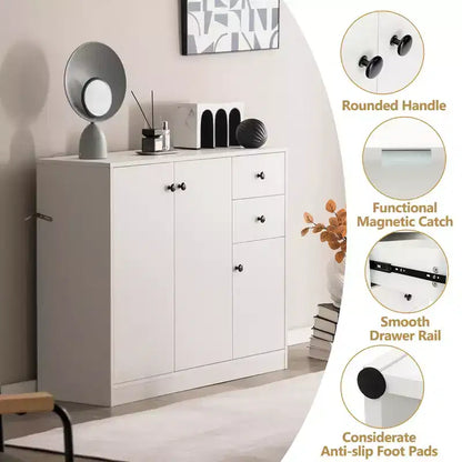 Credenza da Cucina con 3 Ante, 2 Cassetti e Ripiano Regolabile