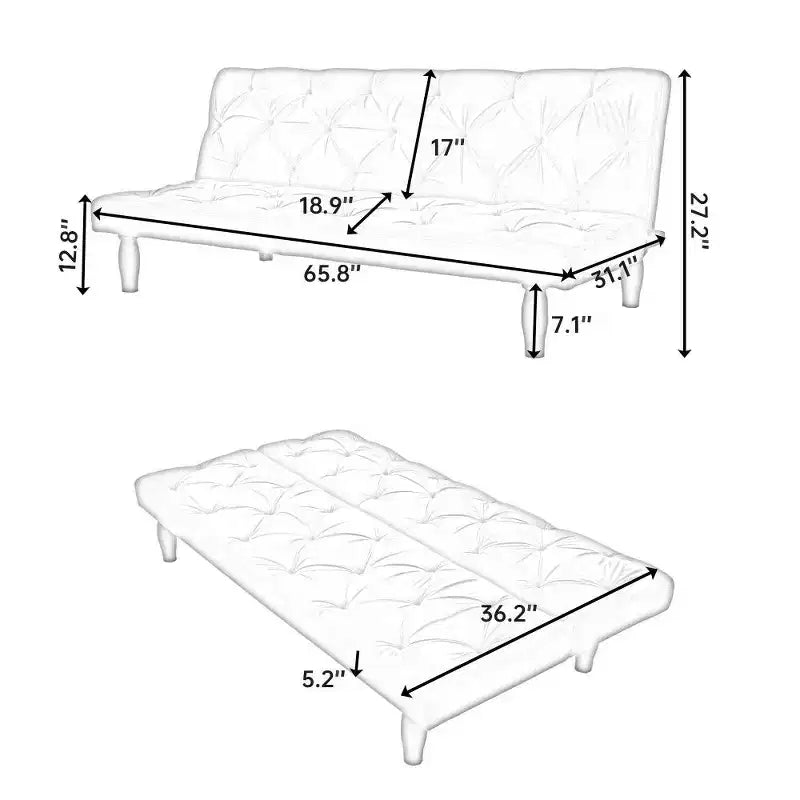 Divano Letto Convertibile in Velluto da 66", Poltrona a Due Posti Regolabile a 3 Posizioni, Capacità 227 kg, Struttura in Legno