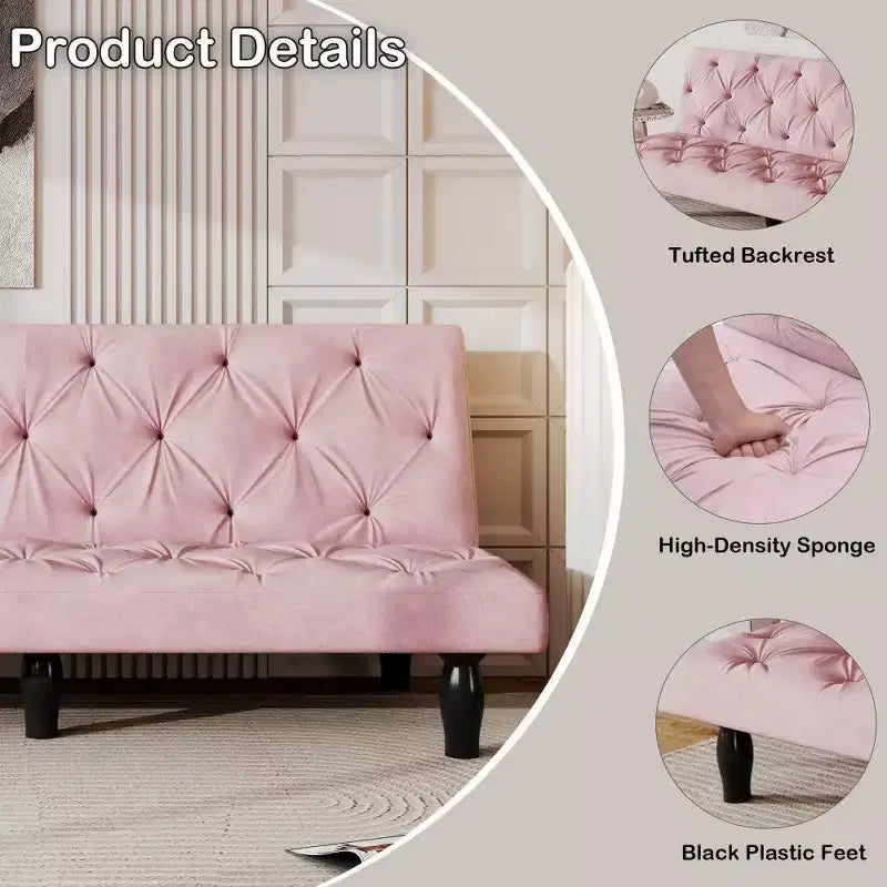 Divano Letto Convertibile in Velluto da 66", Poltrona a Due Posti Regolabile a 3 Posizioni, Capacità 227 kg, Struttura in Legno