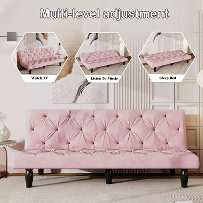 Divano Letto Convertibile in Velluto da 66", Poltrona a Due Posti Regolabile a 3 Posizioni, Capacità 227 kg, Struttura in Legno
