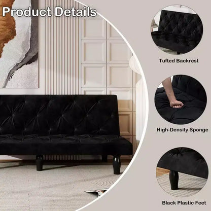 Divano Letto Convertibile in Velluto da 66", Poltrona a Due Posti Regolabile a 3 Posizioni, Capacità 227 kg, Struttura in Legno