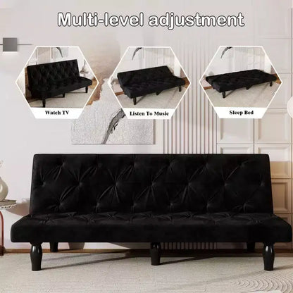 Divano Letto Convertibile in Velluto da 66", Poltrona a Due Posti Regolabile a 3 Posizioni, Capacità 227 kg, Struttura in Legno