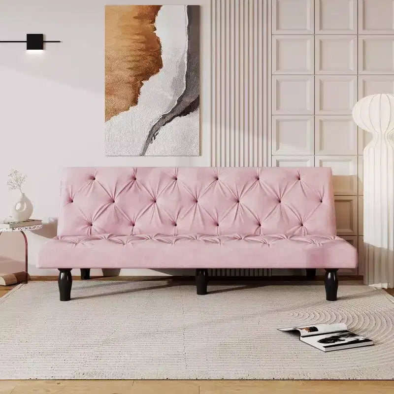 Divano Letto Convertibile in Velluto da 66", Poltrona a Due Posti Regolabile a 3 Posizioni, Capacità 227 kg, Struttura in Legno