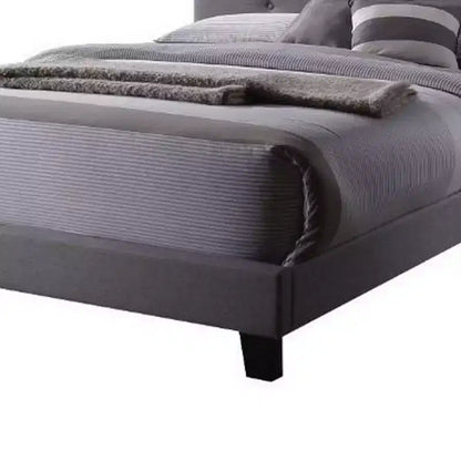 Letto a piattaforma Queen imbottito contemporaneo, tessuto grigio, testiera capitonné, senza bisogno di rete