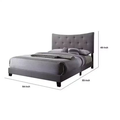 Letto a piattaforma Queen imbottito contemporaneo, tessuto grigio, testiera capitonné, senza bisogno di rete