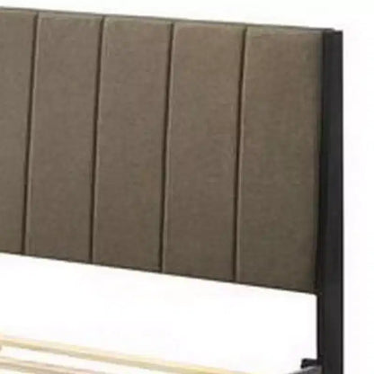 Letto Queen a piattaforma in legno da 85", testiera capitonné a canale, tessuto marrone talpa, 12 doghe incluse