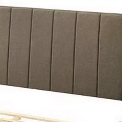 Letto Queen a piattaforma in legno da 85", testiera capitonné a canale, tessuto marrone talpa, 12 doghe incluse