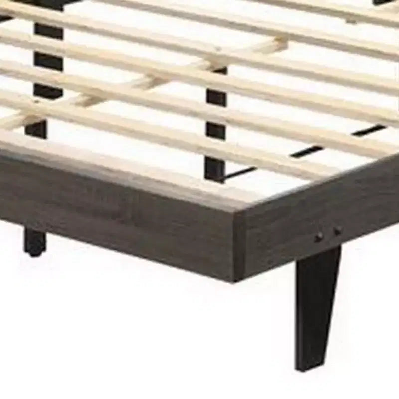 Letto Queen a piattaforma in legno da 85", testiera capitonné a canale, tessuto marrone talpa, 12 doghe incluse
