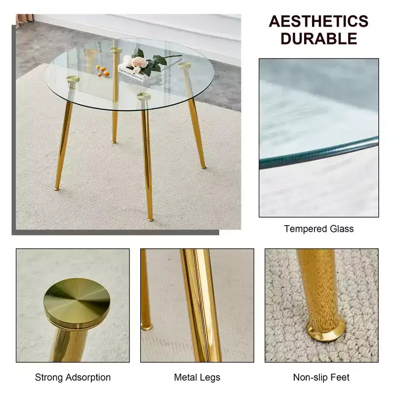 Tavolo da Pranzo Rotondo in Vetro, Tavolo da Pranzo Circolare Moderno Minimalista da 40 Pollici con Gambe in Metallo Placcate Oro per Cucina Sala da Pranzo, Oro