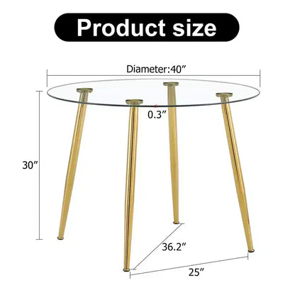 Tavolo da Pranzo Rotondo in Vetro, Tavolo da Pranzo Circolare Moderno Minimalista da 40 Pollici con Gambe in Metallo Placcate Oro per Cucina Sala da Pranzo, Oro