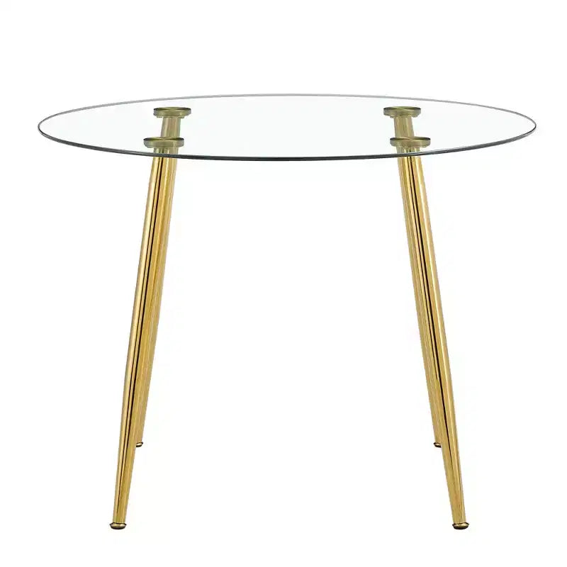Tavolo da Pranzo Rotondo in Vetro, Tavolo da Pranzo Circolare Moderno Minimalista da 40 Pollici con Gambe in Metallo Placcate Oro per Cucina Sala da Pranzo, Oro