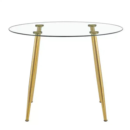 Tavolo da Pranzo Rotondo in Vetro, Tavolo da Pranzo Circolare Moderno Minimalista da 40 Pollici con Gambe in Metallo Placcate Oro per Cucina Sala da Pranzo, Oro
