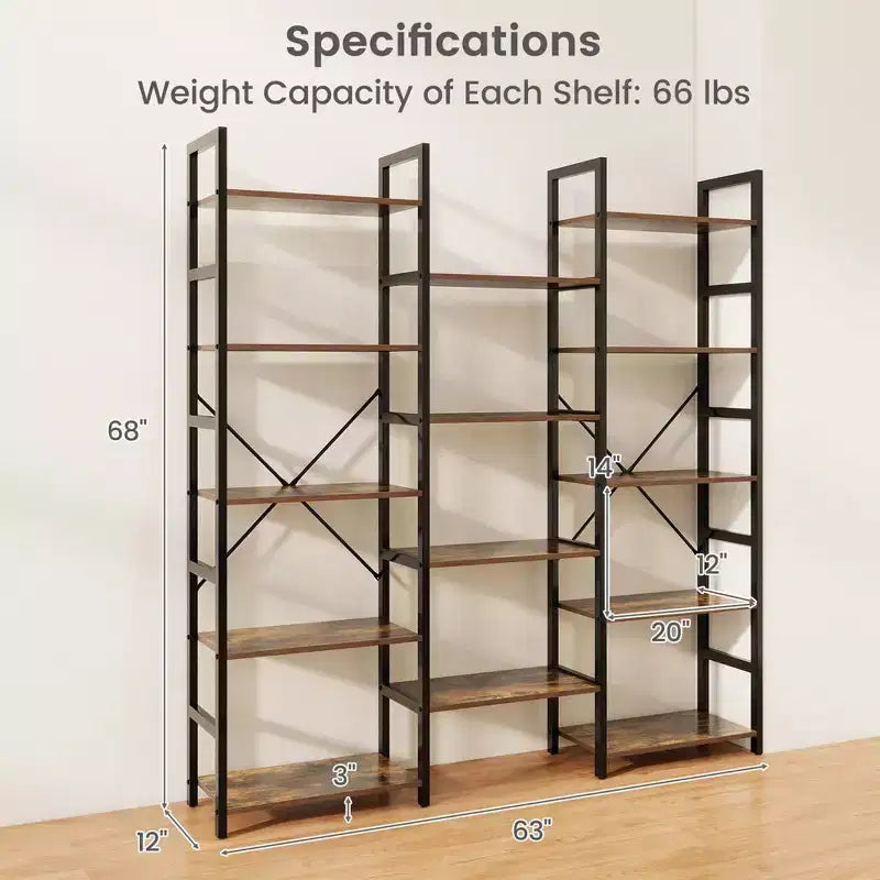 Libreria industriale a 5 ripiani, struttura in metallo resistente con 14 ripiani aperti, capacità di 420 kg