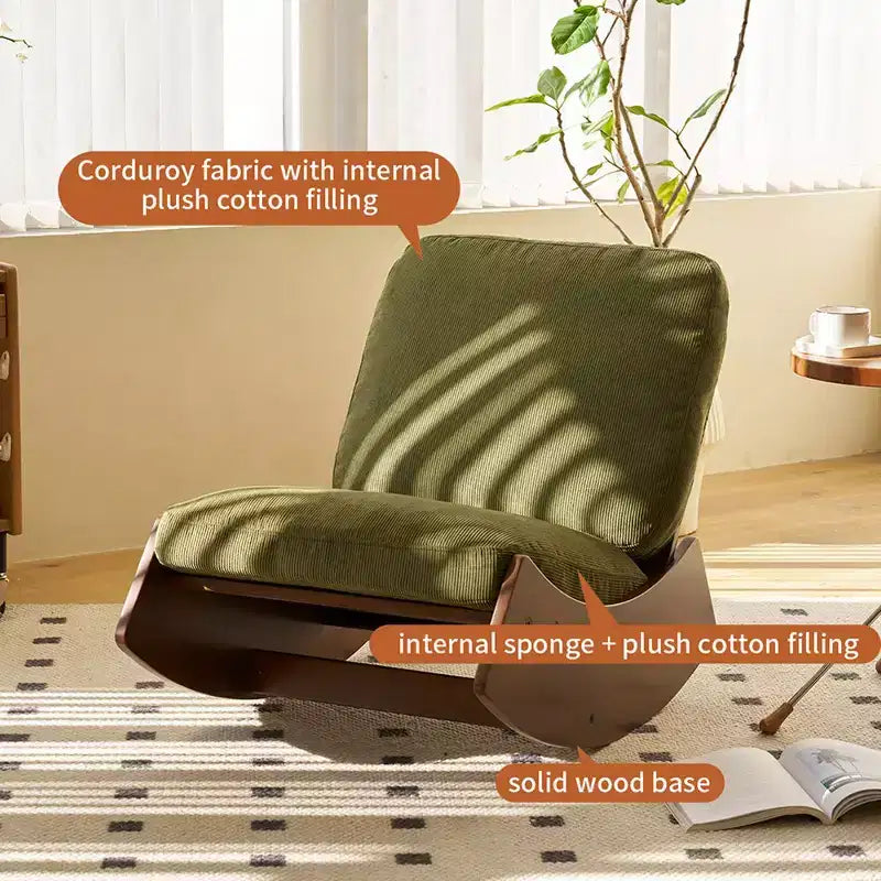 Comoda poltrona a dondolo Glider, imbottita, con struttura in legno massello, diverse impostazioni, poltrona da lettura.