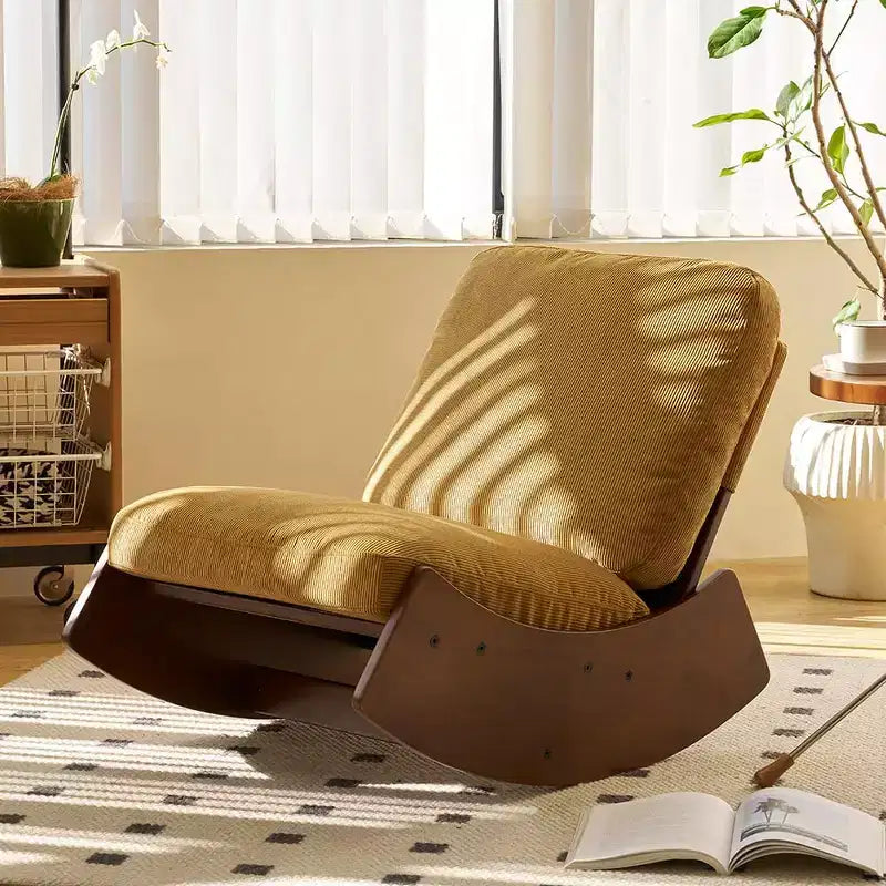 Comoda poltrona a dondolo Glider, imbottita, con struttura in legno massello, diverse impostazioni, poltrona da lettura.