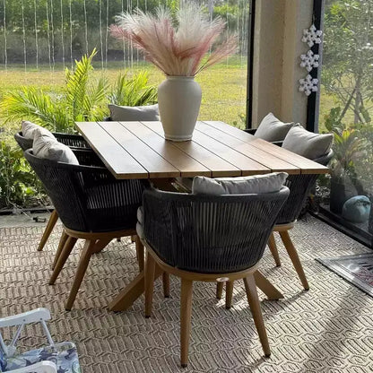 PURPLE LEAF Salon de jardin d'extérieur en aluminium et chaises tressées avec coussins inclus pour décoration de cour et de cuisine