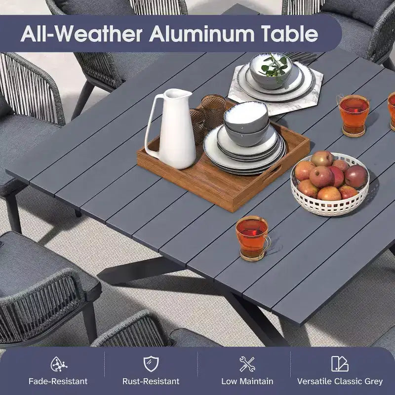 PURPLE LEAF Salon de jardin d'extérieur en aluminium et chaises tressées avec coussins inclus pour décoration de cour et de cuisine