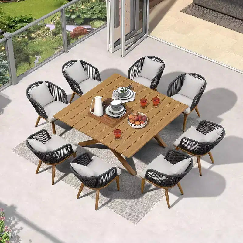 PURPLE LEAF Salon de jardin d'extérieur en aluminium et chaises tressées avec coussins inclus pour décoration de cour et de cuisine