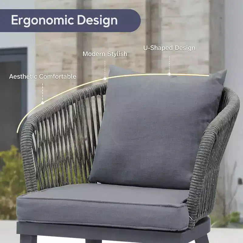 PURPLE LEAF Salon de jardin d'extérieur en aluminium et chaises tressées avec coussins inclus pour décoration de cour et de cuisine