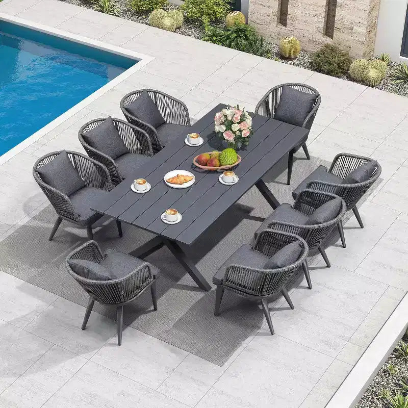 PURPLE LEAF Salon de jardin d'extérieur en aluminium et chaises tressées avec coussins inclus pour décoration de cour et de cuisine