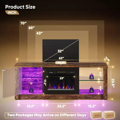 Mobile TV da 63" con caminetto LED e riscaldamento a telecomando