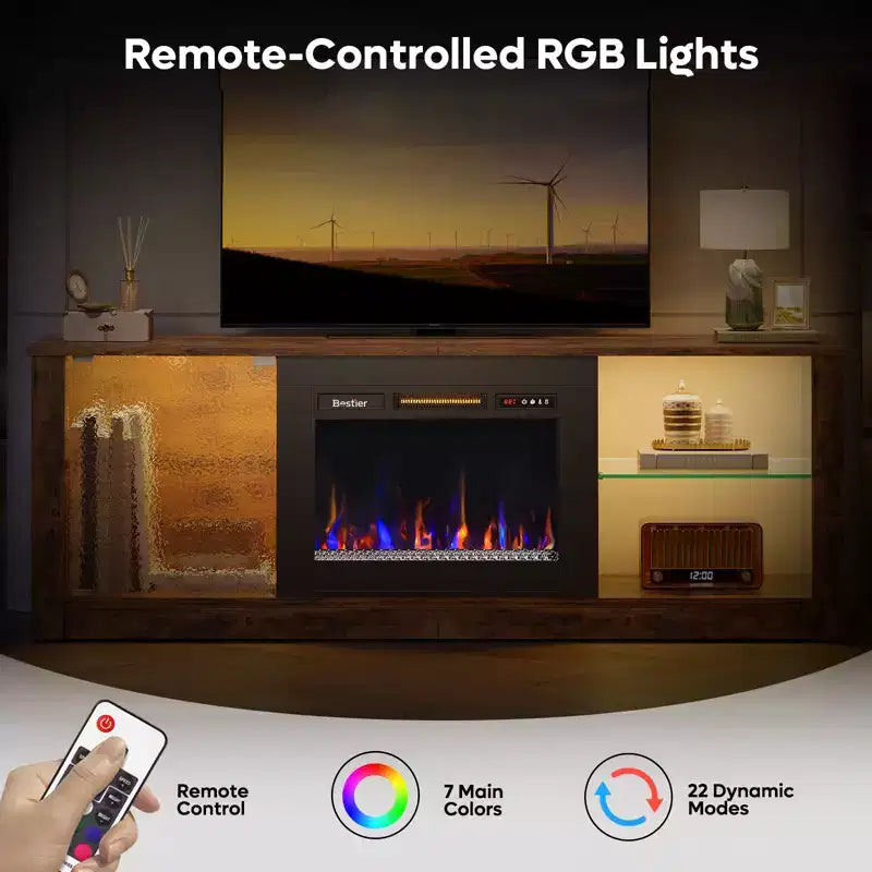 Mobile TV da 63" con caminetto LED e riscaldamento a telecomando