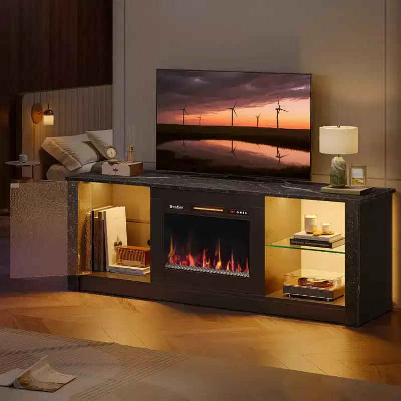 Mobile TV da 63" con caminetto LED e riscaldamento a telecomando