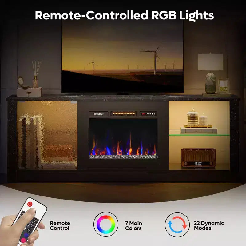 Mobile TV da 63" con caminetto LED e riscaldamento a telecomando