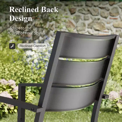 Captiva Designs Set 6 Pezzi Tavolo da Pranzo con Piano a Doghe in Acciaio & Sedie in Metallo con Schienale a Righe & Ombrellone da Giardino