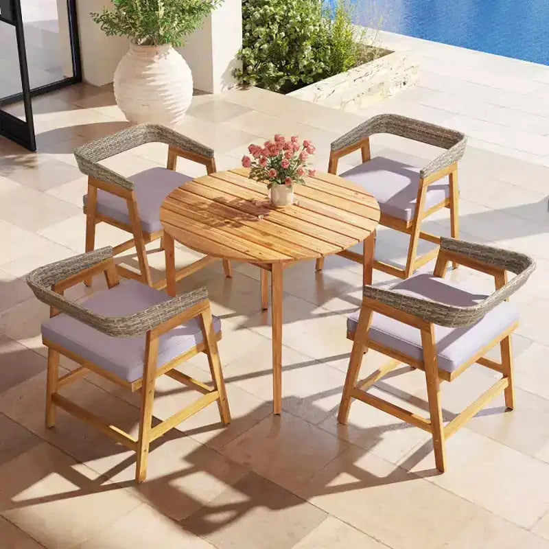 Set da pranzo da 5 pezzi per patio con cuscini e schienale in rattan PE per giardino e cortile