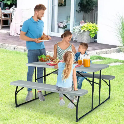 Set Tavolo da Picnic Pieghevole con Panca per Interni ed Esterni con Effetto Legno