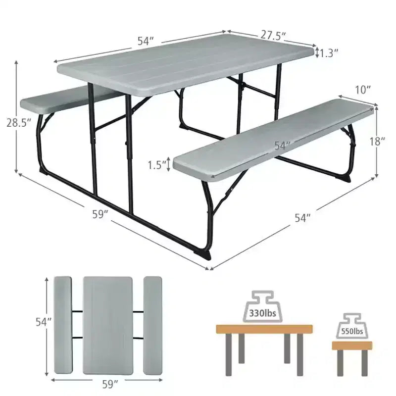 Set Tavolo da Picnic Pieghevole con Panca per Interni ed Esterni con Effetto Legno