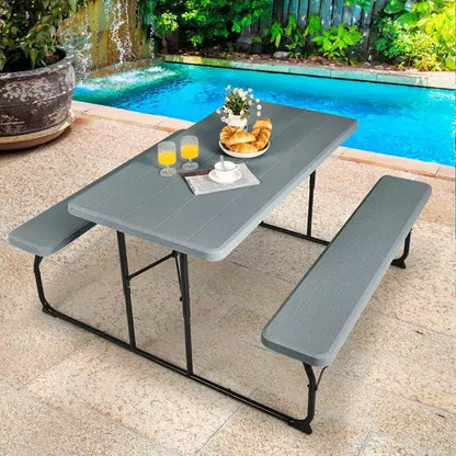 Set Tavolo da Picnic Pieghevole con Panca per Interni ed Esterni con Effetto Legno