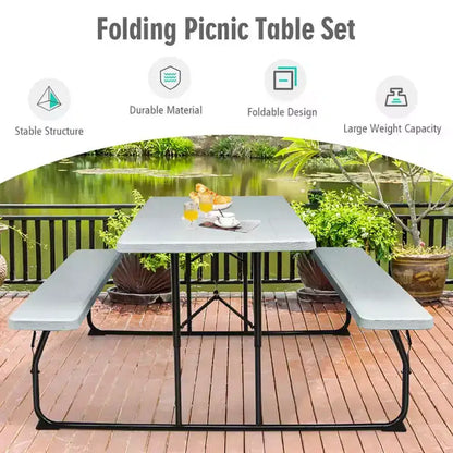 Set Tavolo da Picnic Pieghevole con Panca per Interni ed Esterni con Effetto Legno
