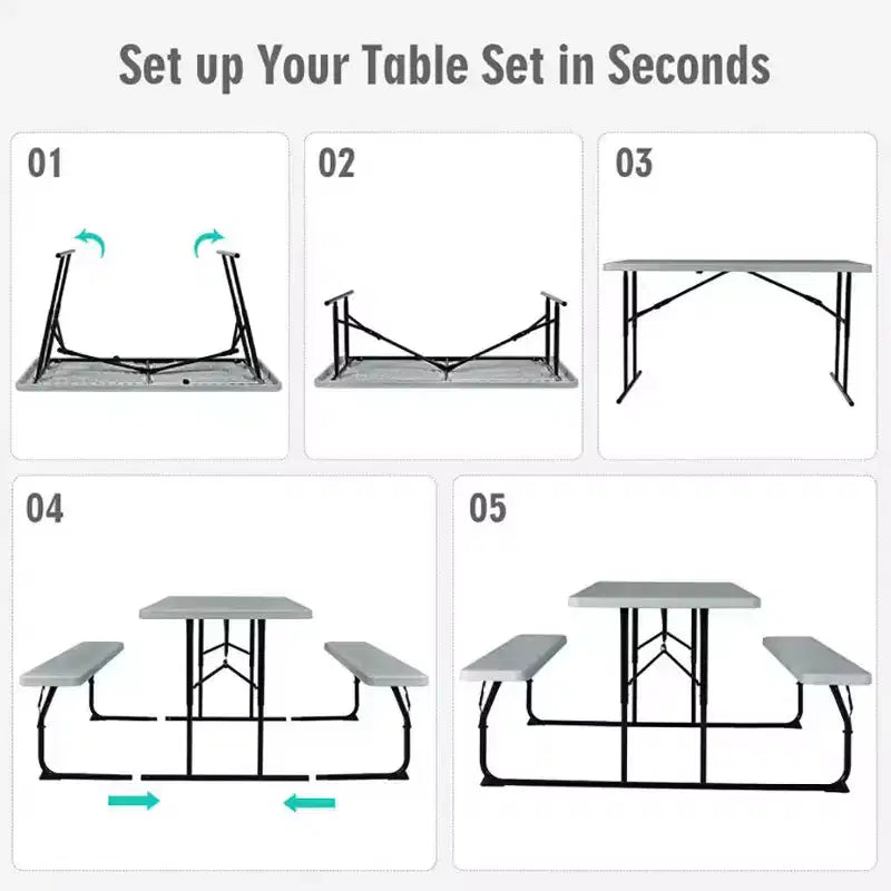 Set Tavolo da Picnic Pieghevole con Panca per Interni ed Esterni con Effetto Legno