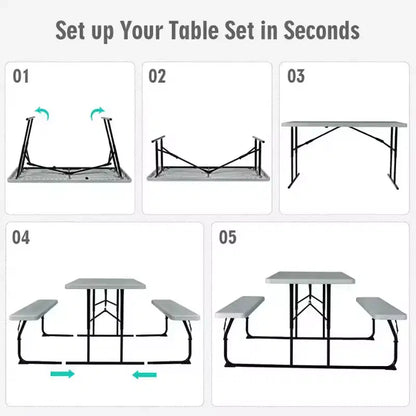 Set Tavolo da Picnic Pieghevole con Panca per Interni ed Esterni con Effetto Legno