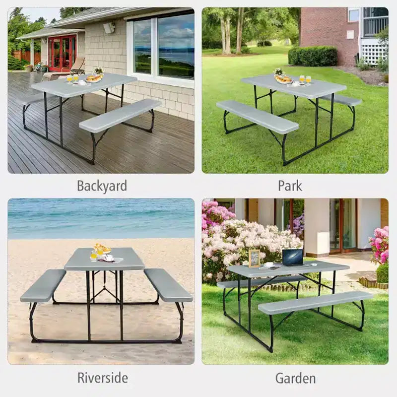Set Tavolo da Picnic Pieghevole con Panca per Interni ed Esterni con Effetto Legno