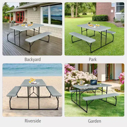 Set Tavolo da Picnic Pieghevole con Panca per Interni ed Esterni con Effetto Legno