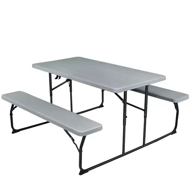 Set Tavolo da Picnic Pieghevole con Panca per Interni ed Esterni con Effetto Legno