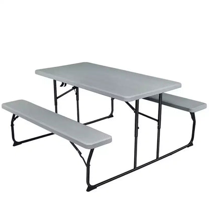 Set Tavolo da Picnic Pieghevole con Panca per Interni ed Esterni con Effetto Legno