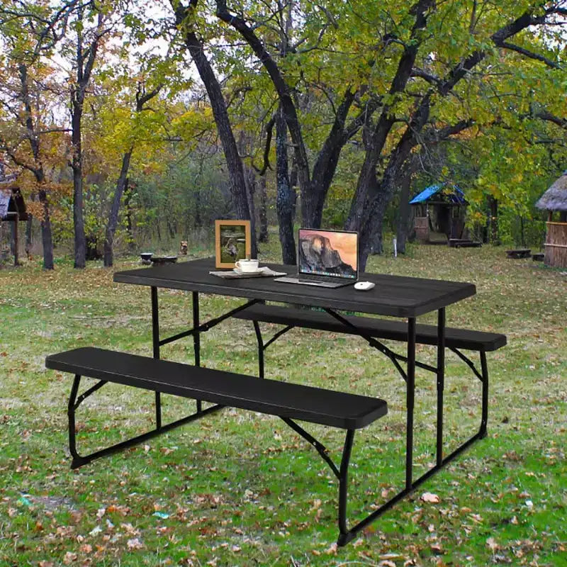 Set Tavolo da Picnic Pieghevole con Panca per Interni ed Esterni con Effetto Legno