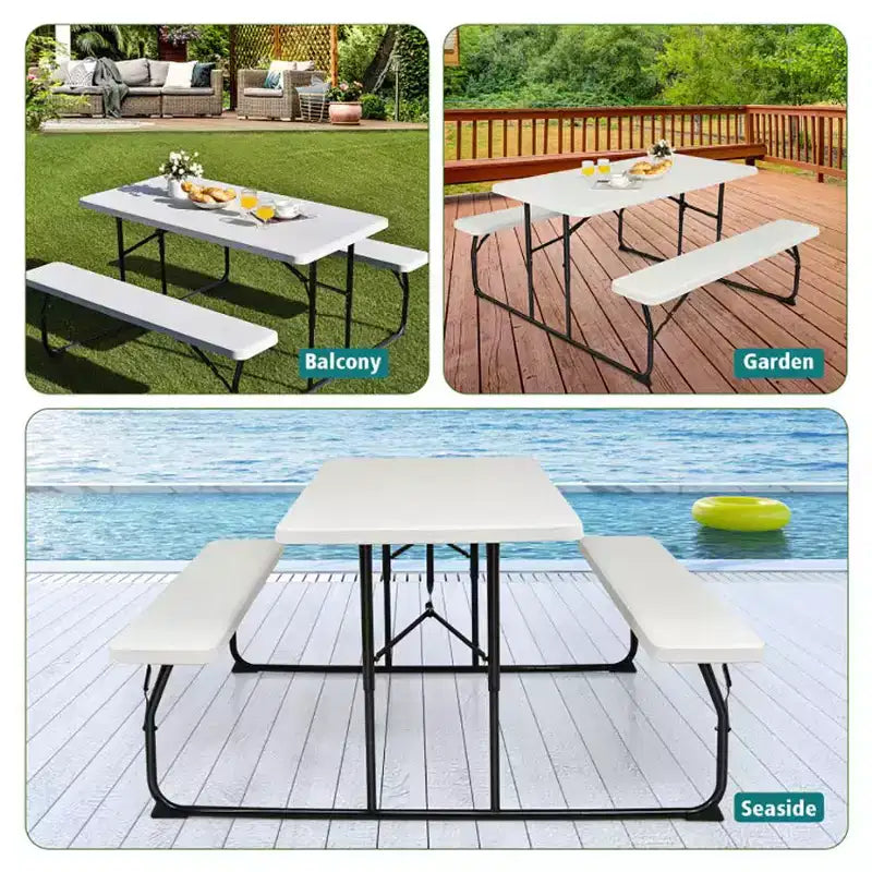 Set Tavolo da Picnic Pieghevole con Panca per Interni ed Esterni con Effetto Legno